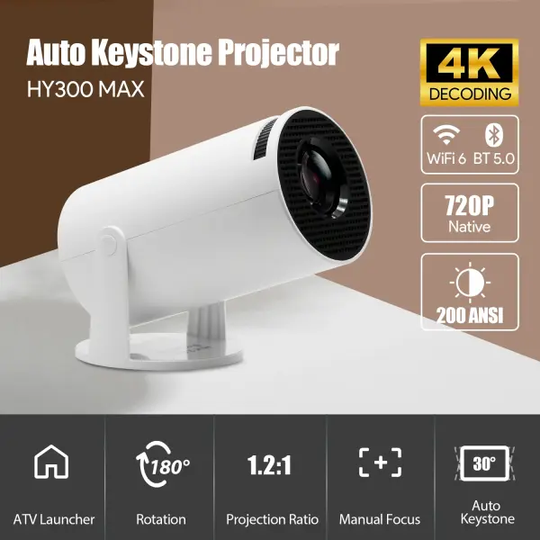 CosMedia HY300 MAX 200ANSI Lumens Home Theater Projector 720P HDR Smart Portable Projector with Auto Keystone Dual Band Wifi BT5.0